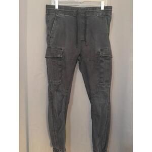 H&M Cargo Jogger Pants Dark Gray Elastic Waist Tapered Fit Size S